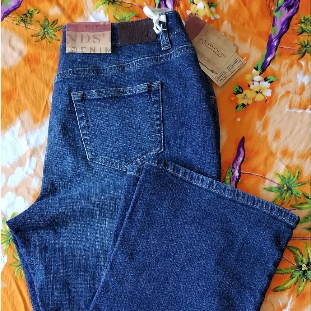 Lands End Classic Boot Leg Stretch Denim Jeans 12 Petite New